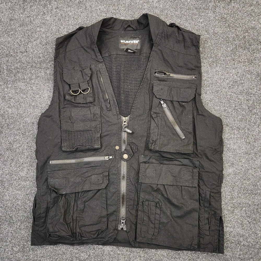 Humvee Mens Medium Black Safari Photo Hunting Vest 21 Pockets Adventure Gear